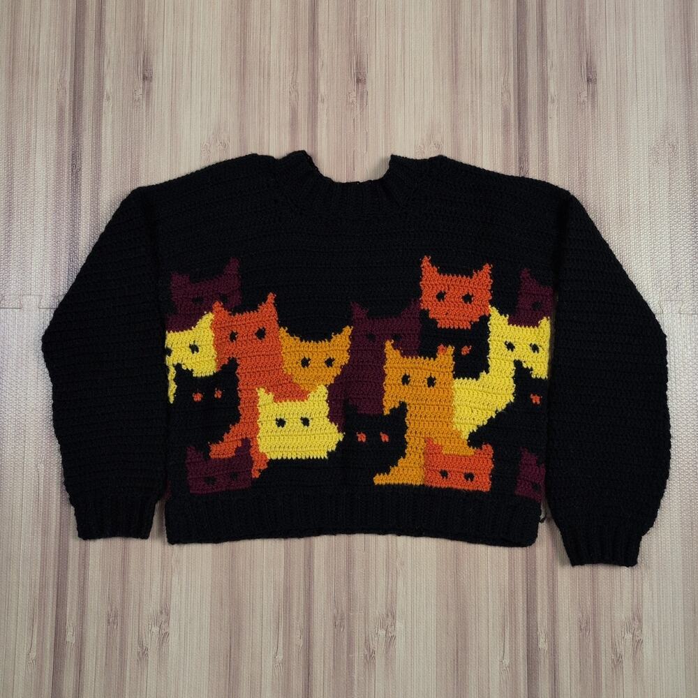 Handmade Cat Women’s Cat Gahn Cardigan Crochet Size Cropped Large Cottagecore